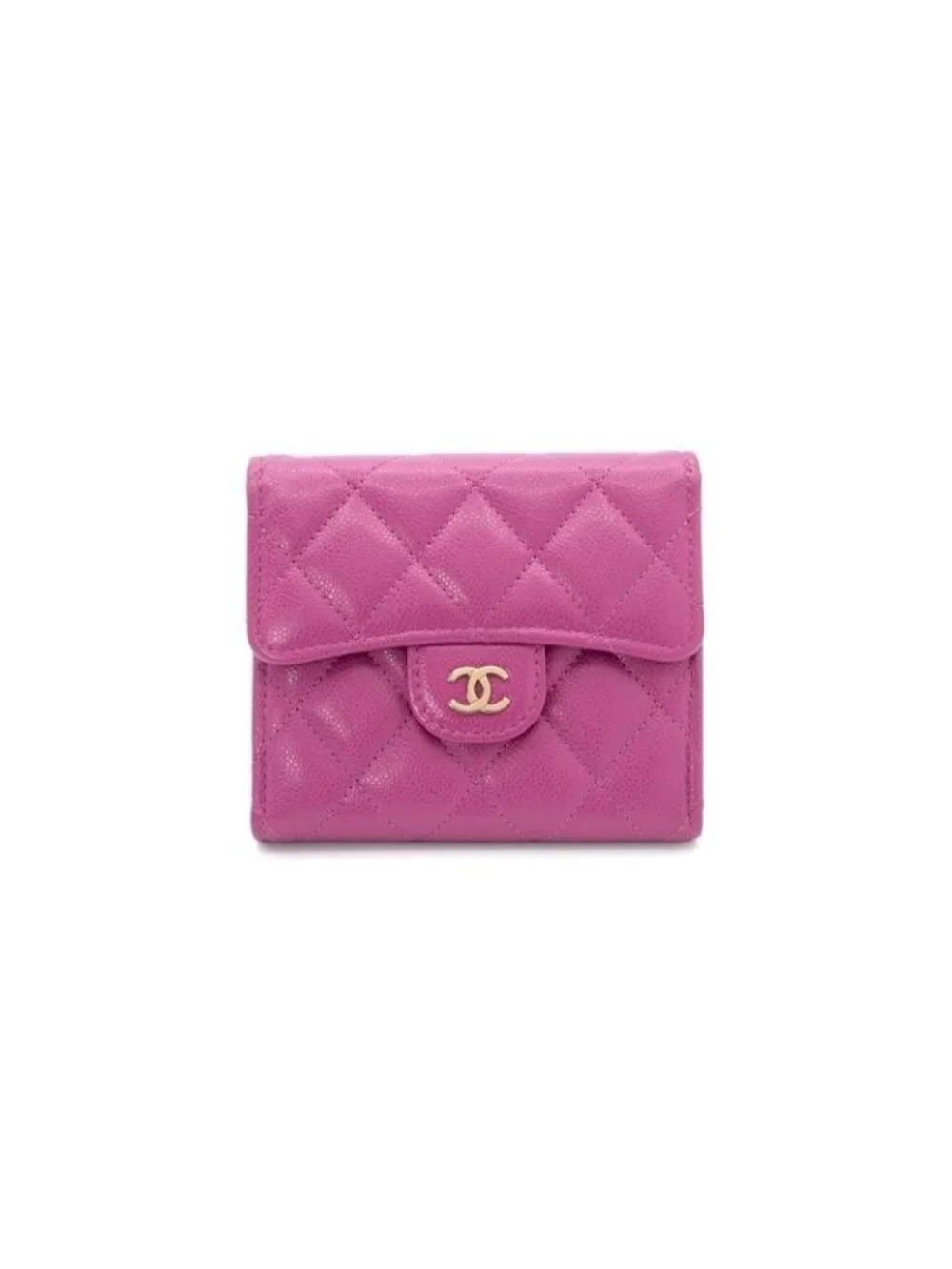 Chanel Wallet Trifold Mini Purple Gold Quilted CC Logo Compact